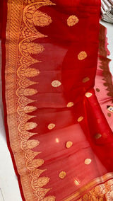 Pure Banarasi Kora Organza Silk Handwoven Zari Work Saree With Silk Mark Certificate ( Length- 6.3 Meter )