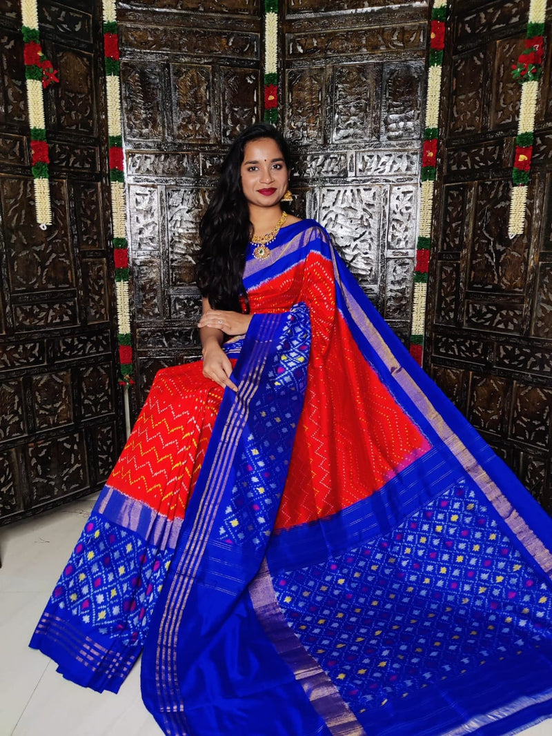 Pure Pochampally Ikkat Silk Saree With Blouse Pthani Pattern  Border.