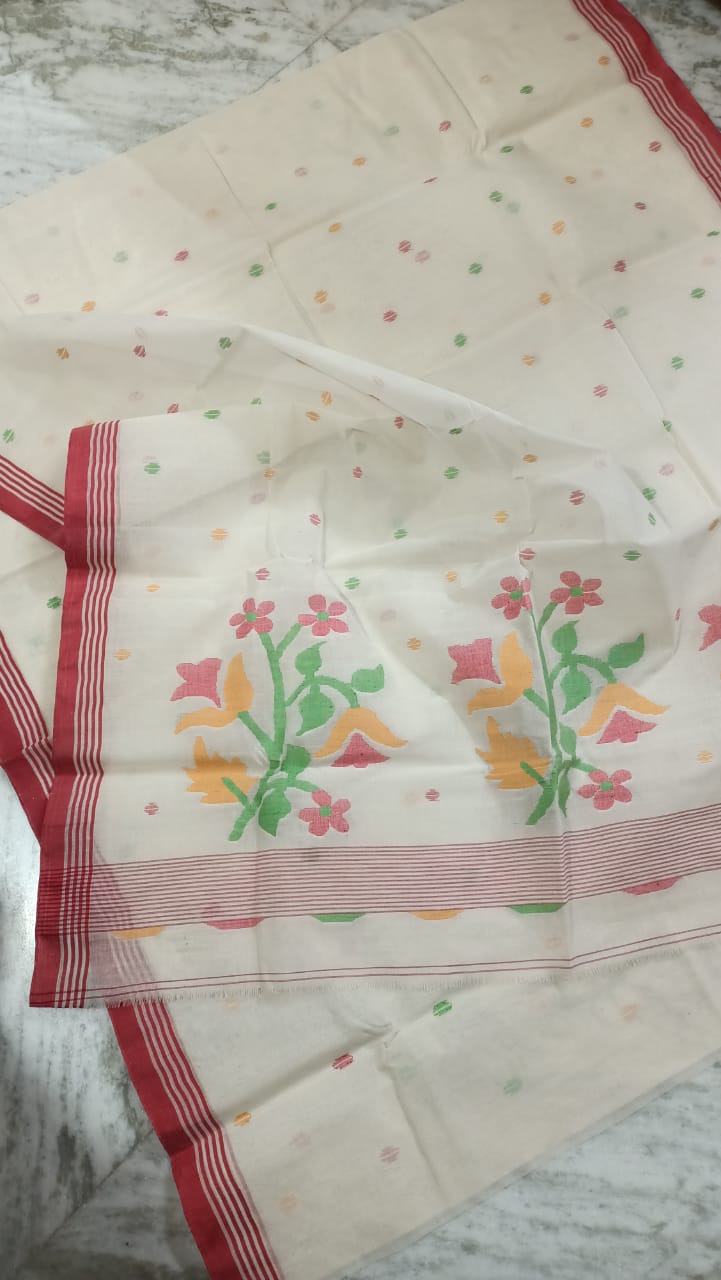 Pure Cotton 100 Count jamdani Saree Without Blouse . ( Length- 6.3 meter )