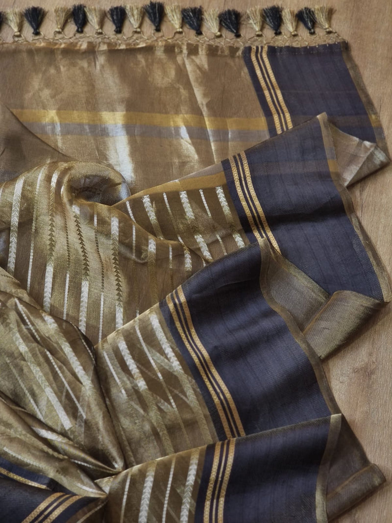 Pure Tissue Silk Stripes Saree With Katan silk Border.