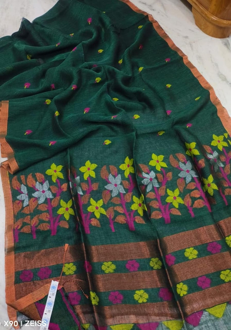 Pure Linen Silk Weaving Saree With Blouse.