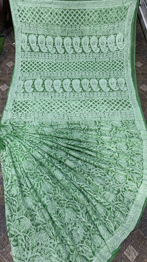 Pure Chiffon Georgette Chikankari Hand Embroidery Full Jaal Work Saree.