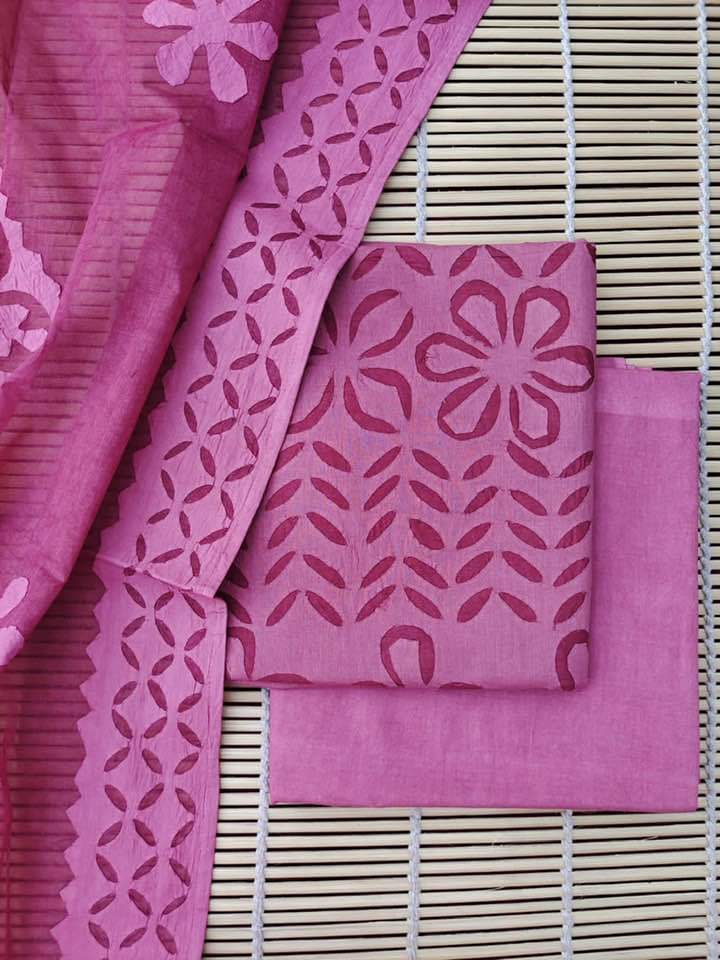 Pure Cotton Applique Work Unstitched Suit With Cotton Applique Work Dupatta