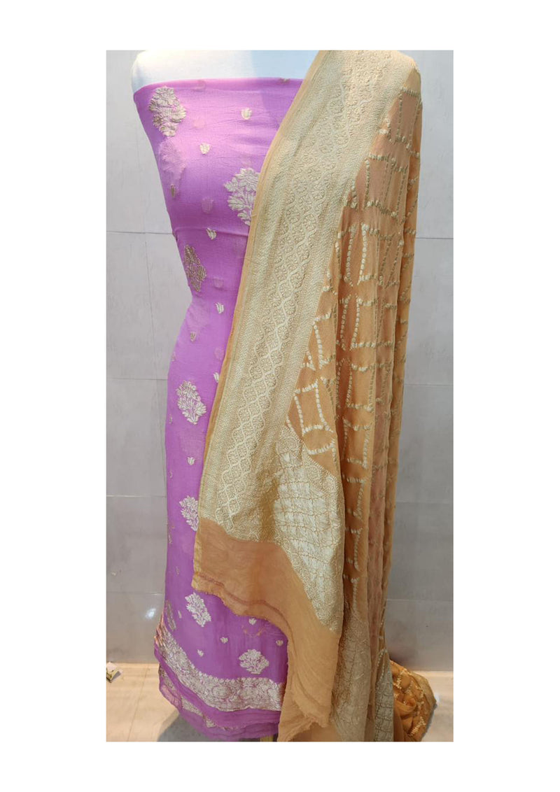 Pure Khaddi Georgette Zari Work Unstitched Suit With Khaddi Georgette Dupatta.