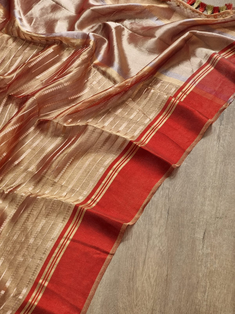 Pure Tissue Silk Stripes Saree With Katan silk Border.