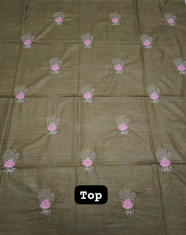 Pure Cotton jute bhagalpuri Embroidered work Unstitched Suit.