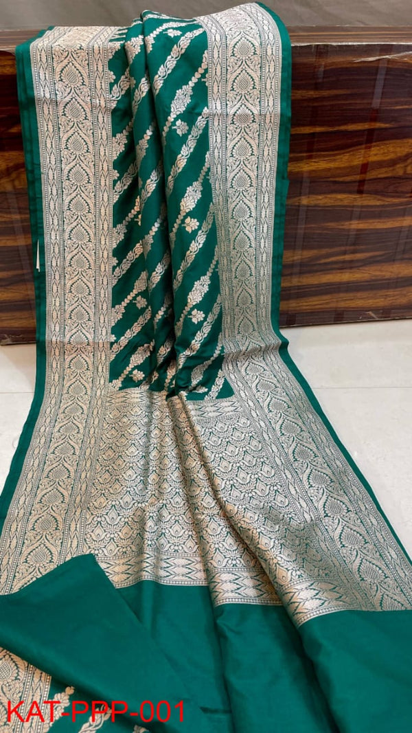 Pure Banarasi Handloom Katan Silk Jaal Weving Saree With Blouse.