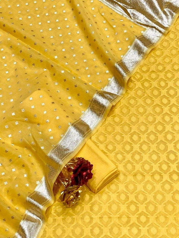 Banarasi Pure Mercerised Lorex weavin Unstitched Suit With lorex Weaving Dupatta.