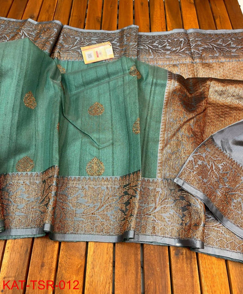 Handwoven Pure Banarasi Tussar Silk Saree With Antique Zari Work.