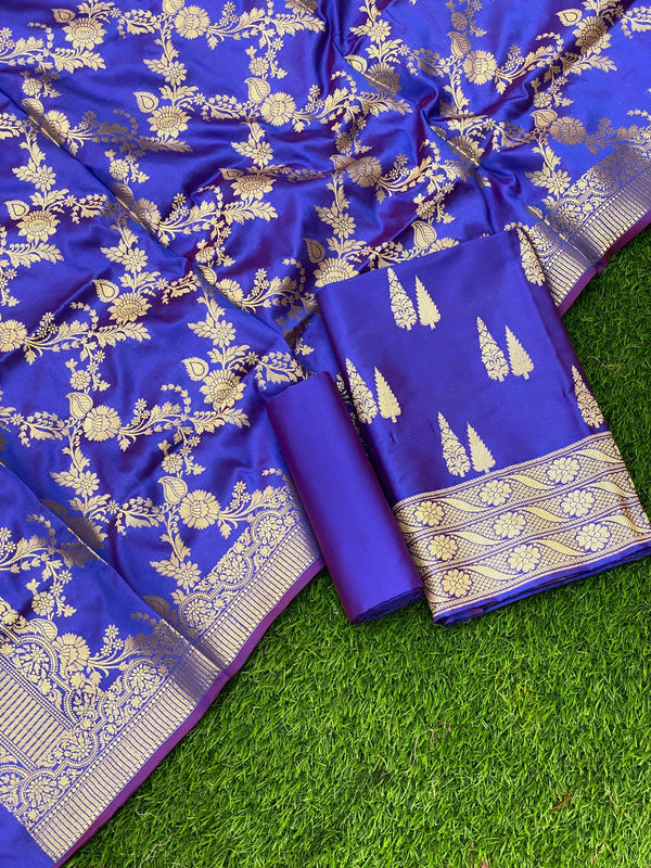 Pure Banarasi Double Zari Weaved Silk Unstitched Suit With Banarasi Silk Dupatta .