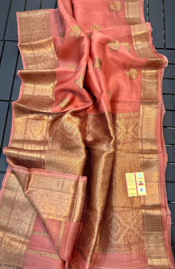 Pure Banarasi Kora Organza Zari Work Saree With Silk Mark Certificate ( Length- 6.3 Meter )