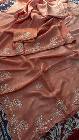 Pure Uppada Silk Zari Hand Work Saree With Blouse.