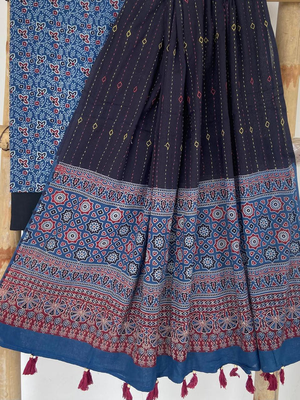 Pure Cotton Azrakh Print Unstitched suit With Azrakh Print Dupatta.