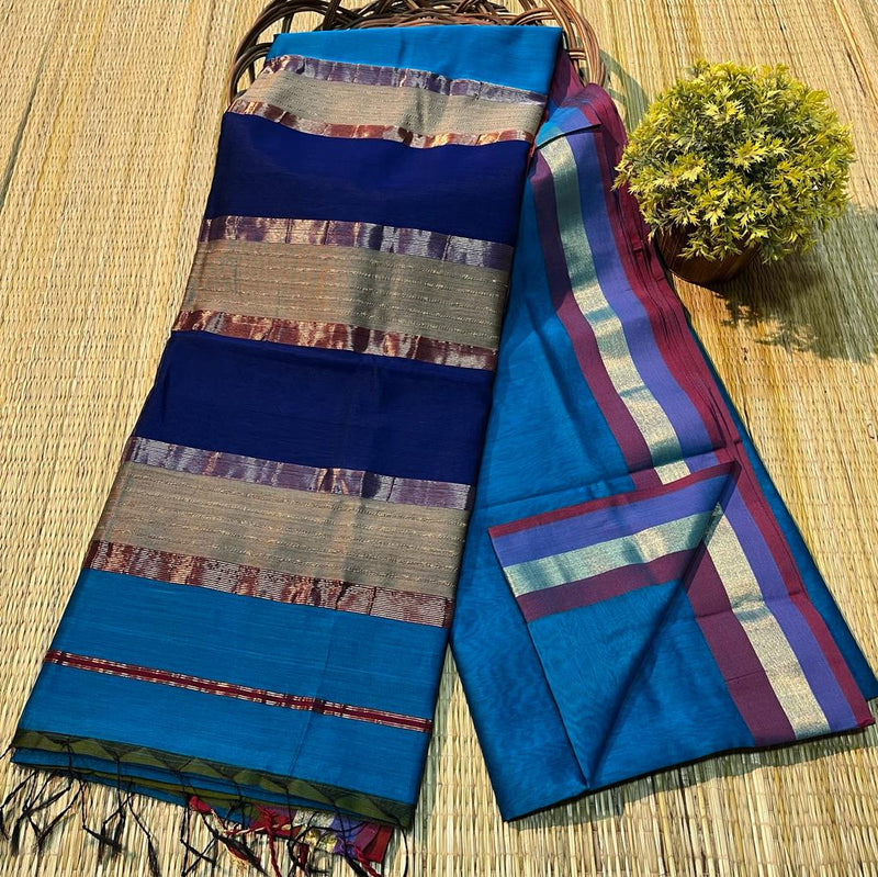 Handloom Maheshwari Silk Saree With Blouse.