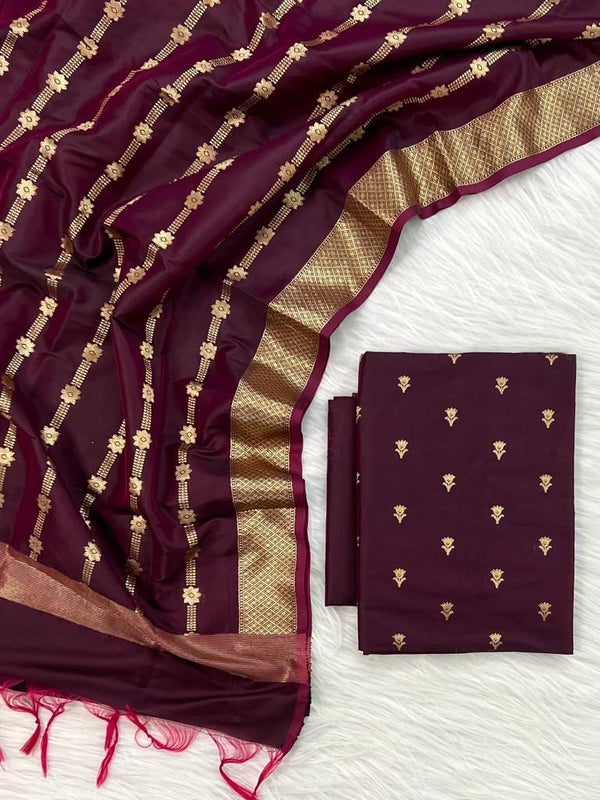 Banarasi Silk Zari Booti Unstitched Suit.