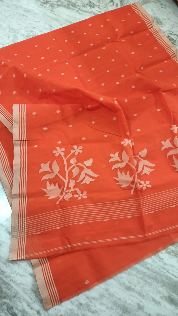 Pure Cotton 100 Count jamdani Saree Without Blouse . ( Length- 6.3 meter )