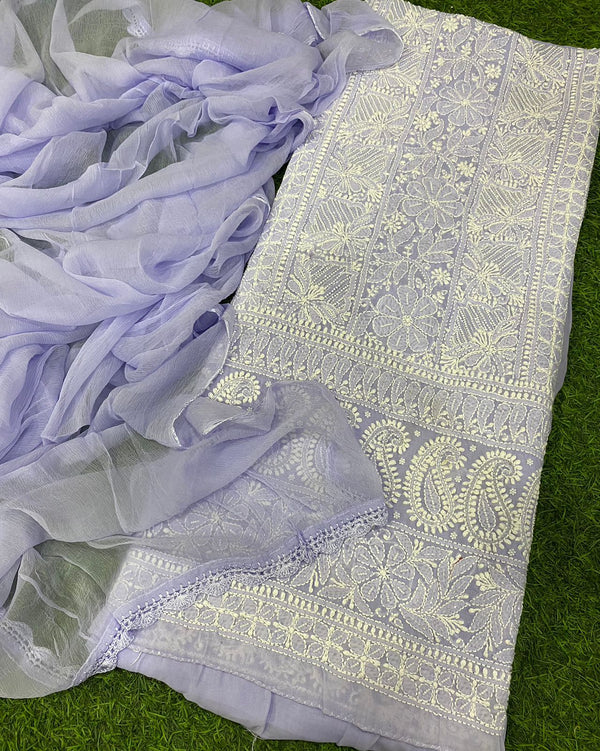 Pure Cotton Chikankari Hand & Pearl CutDana ,Sequence Work Unstitched Suit.