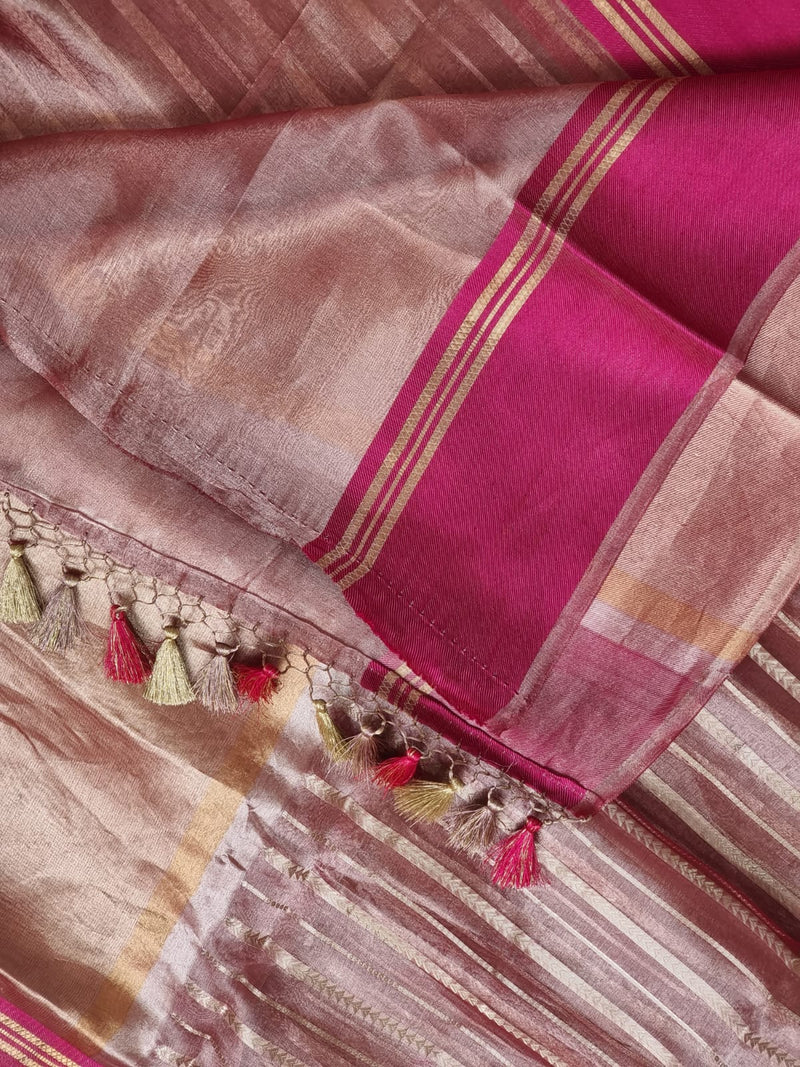 Pure Tissue Silk Stripes Saree With Katan silk Border.