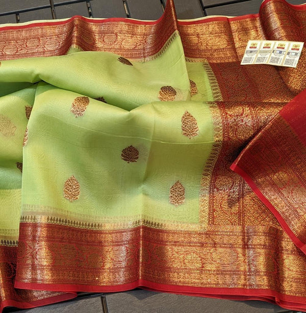 Pure Banarasi Kora Organza Zari Work Saree With Silk Mark Certificate ( Length- 6.3 Meter )