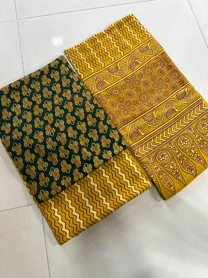 Pure Cotton Azrakh Print Unstitched suit With Cotton Dupatta.