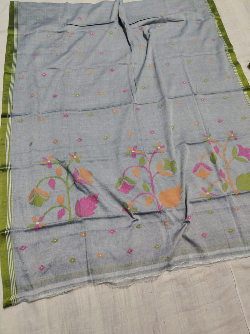 Pure Cotton 100 Count jamdani Saree Without Blouse . ( Length- 6.3 meter)