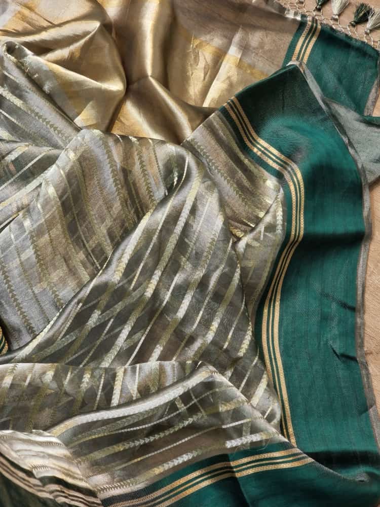 Pure Tissue Silk Stripes Saree With Katan silk Border.