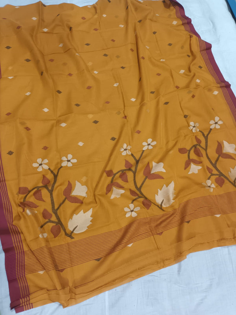 Pure Cotton 100 Count jamdani Saree Without Blouse . ( Length- 6.3 meter )