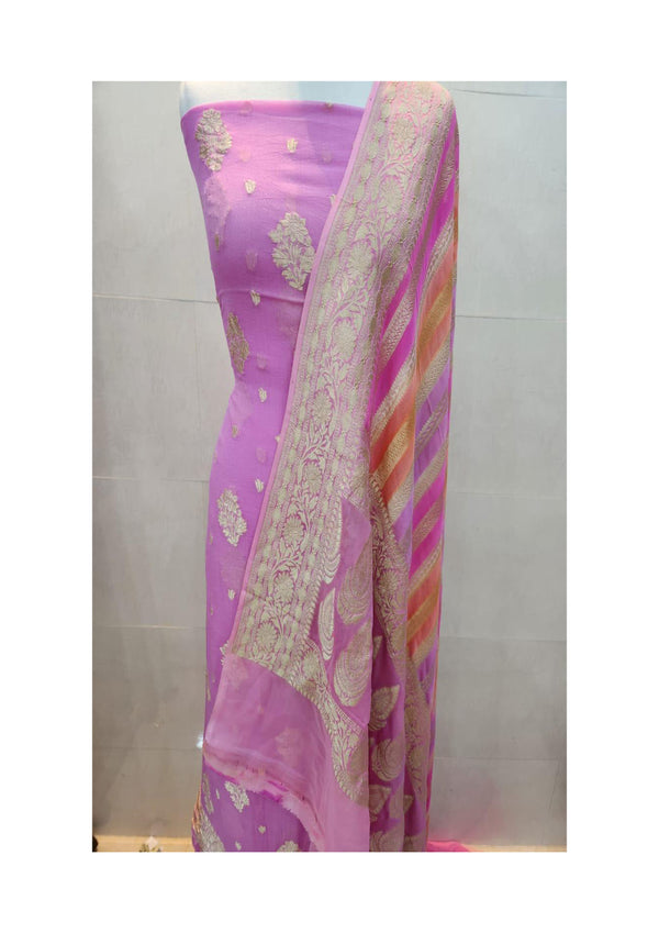 Pure Khaddi Georgette Zari Work Unstitched Suit With Khaddi Georgette Dupatta.