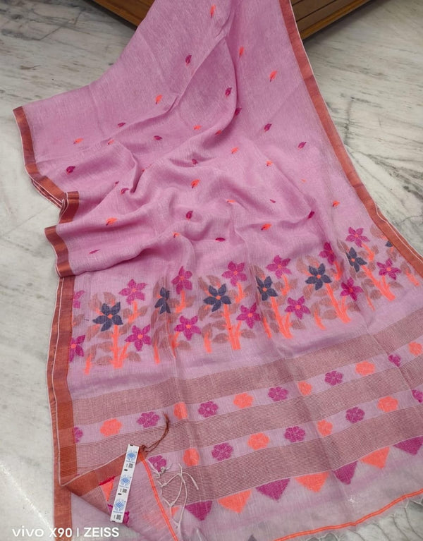 Pure Linen Silk Weaving Saree With Blouse.