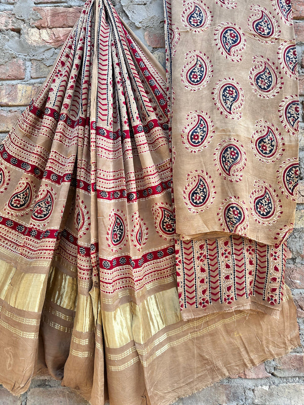 Pure Modal Silk Zari Pallu Weaved 3pc Unstitched Suit .