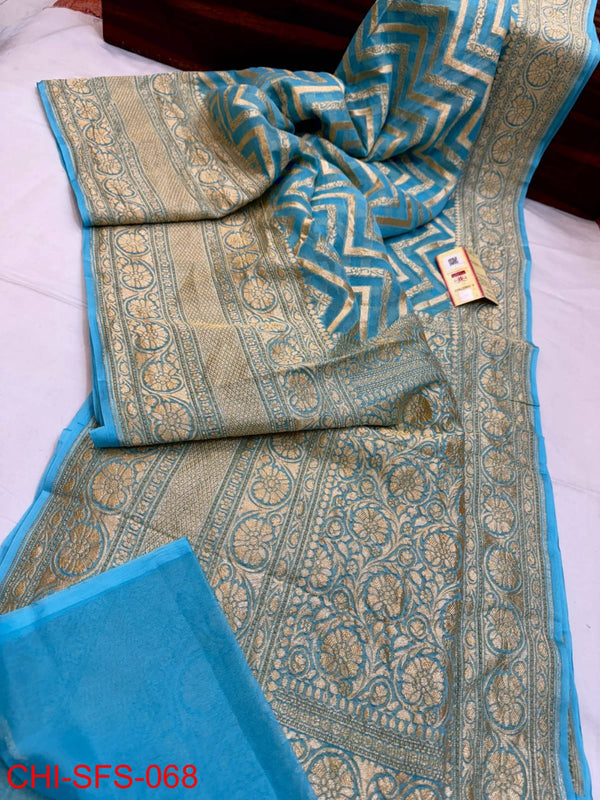 Pure Banarasi Handloom Khaddi Georgette Silk Saree With Beautiful Antique Zari Work