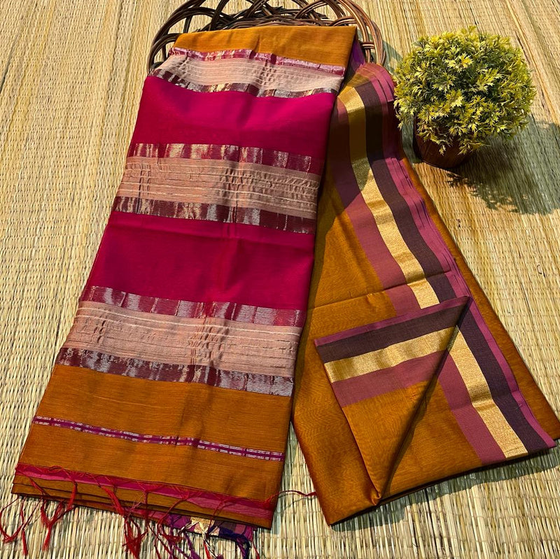 Handloom Maheshwari Silk Saree With Blouse.