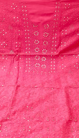 Pure Chanderi Silk 70grm Chikankari And Mukaish Work Unstitched Suit .