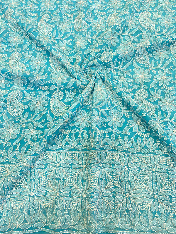 Pure Georgette Chikankari Hand Work Unstitched Suit.