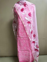 Pure Cotton Chikankari Work Unstitched Suit With Hand Print Kota Doriya Dupatta.