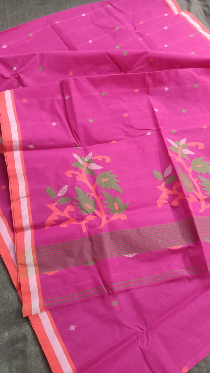 Pure Cotton 100 Count jamdani Saree Without Blouse . ( Length- 6.3 meter )