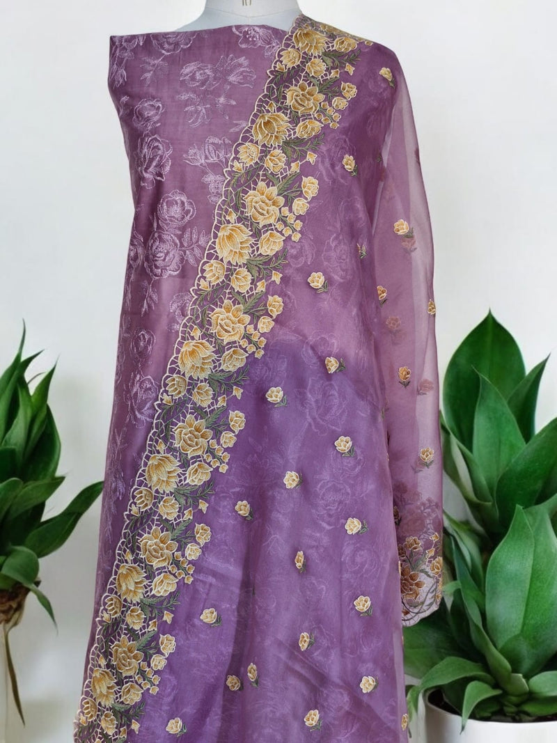 Pure Banarasi Chanderi Silk  Embroidered Unstitched Suit With Pure Organza Silk Dupatta.