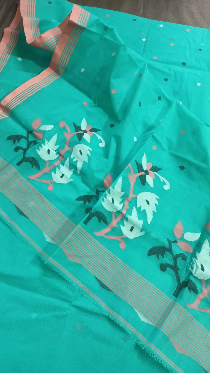 Pure Cotton 100 Count jamdani Saree Without Blouse . ( Length- 6.3 meter )