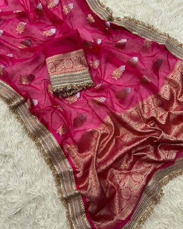 Banarasi Crush Tissue Silk Saree With beautiful Lace Border