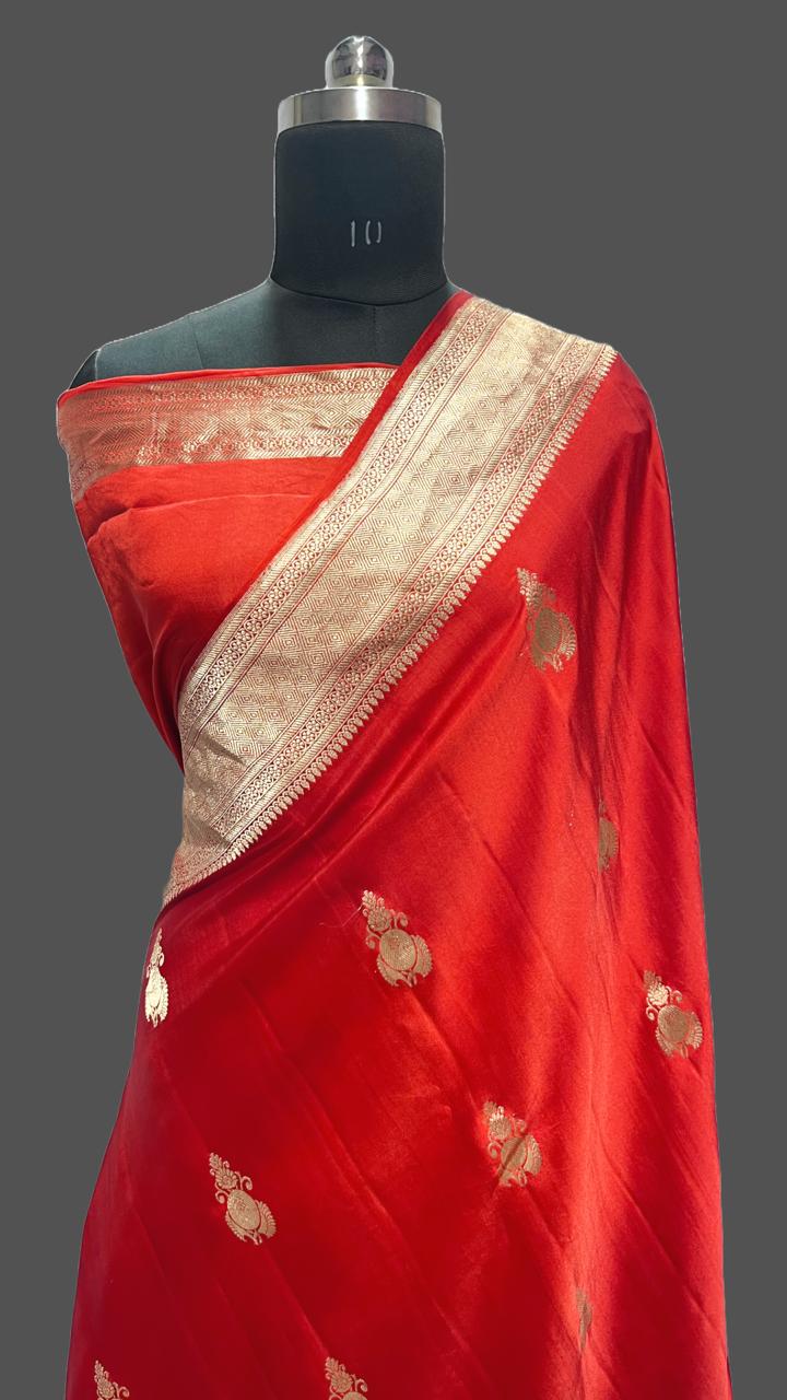 Pure Banarasi Handloom Mashur Kaduwa Satan Silk Zari Saree With Blouse.