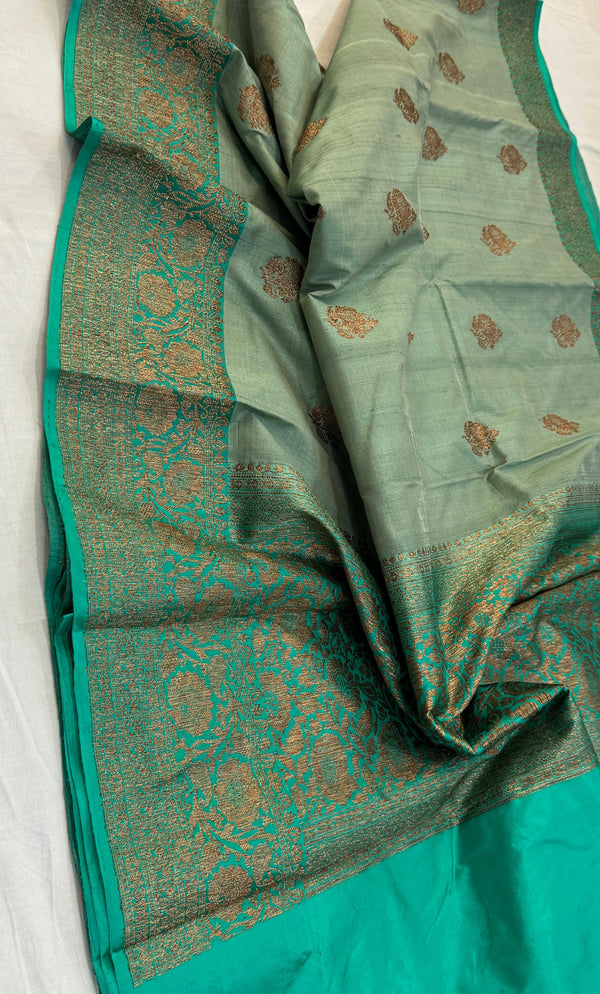 Handwoven Pure Banarasi Tussar Silk Saree With Antique Zari WorK.