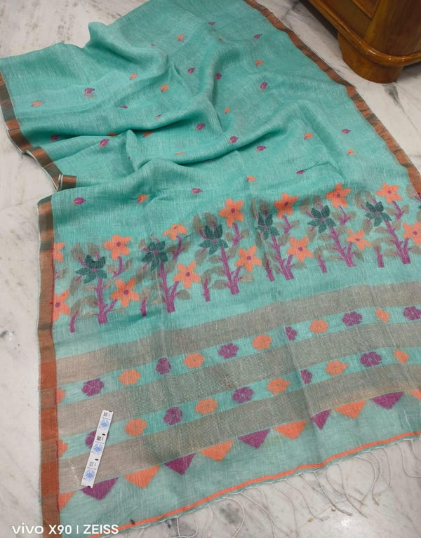 Pure Linen Silk Weaving Saree With Blouse.