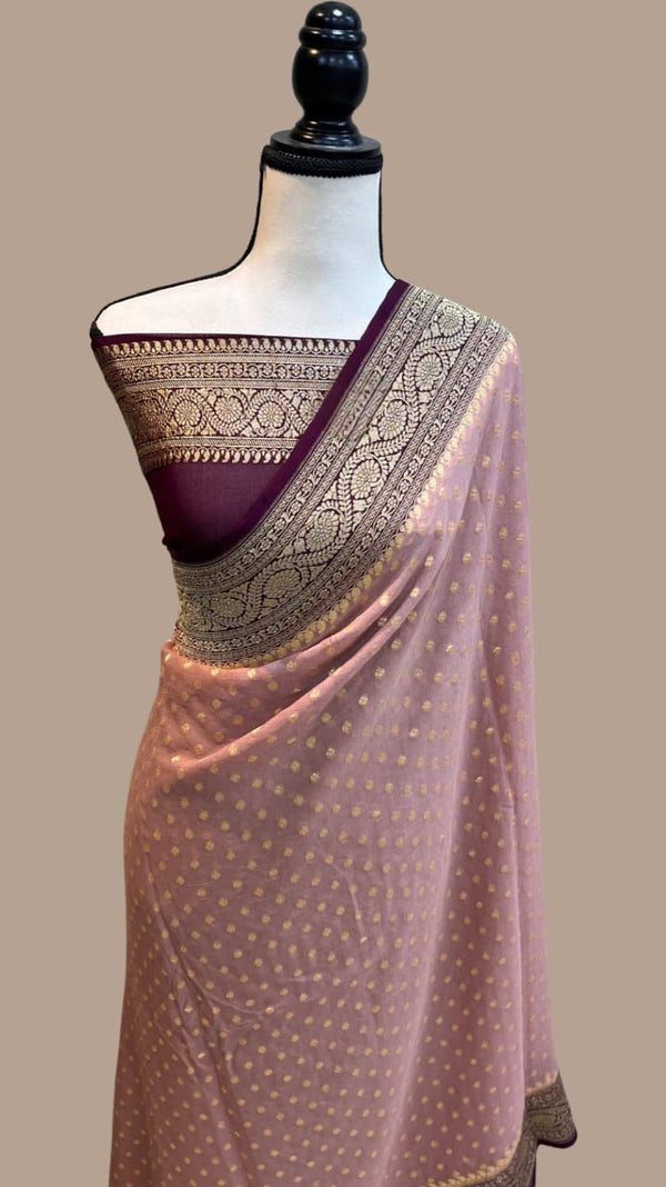 Pure Banarasi Handloom Khaddi Georgette Silk Saree .