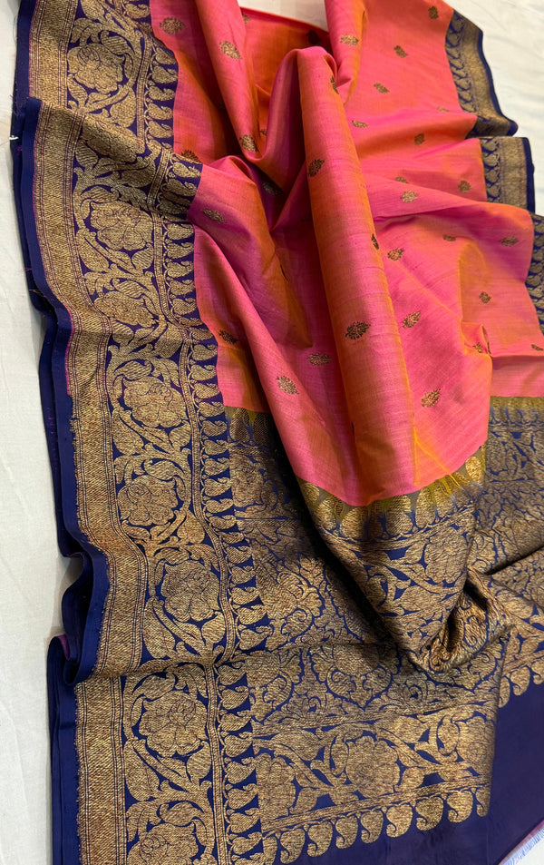 Handwoven Pure Banarasi Tussar Silk Saree With Antique Zari WorK.