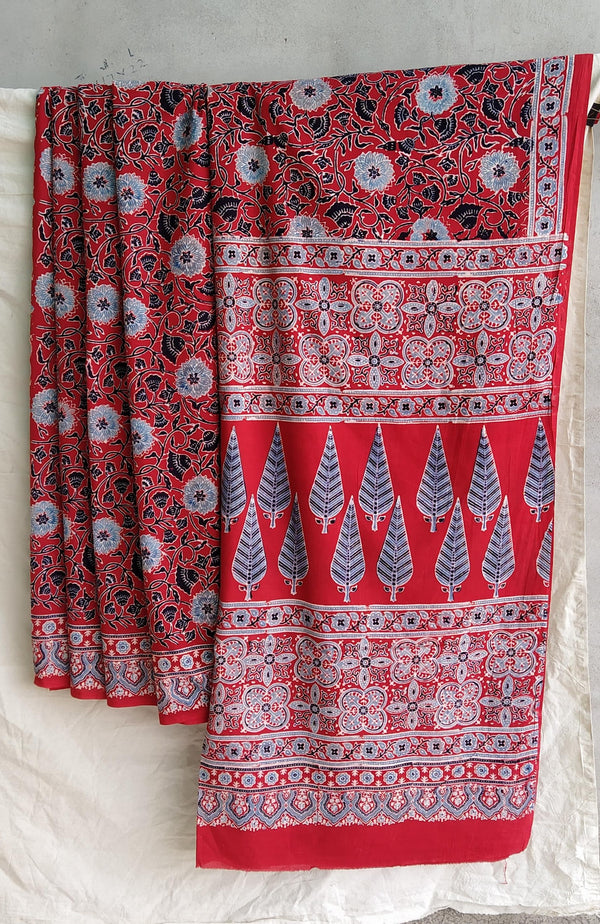 Pure Mul Cotton Saree With Azrak Print With Blouse.