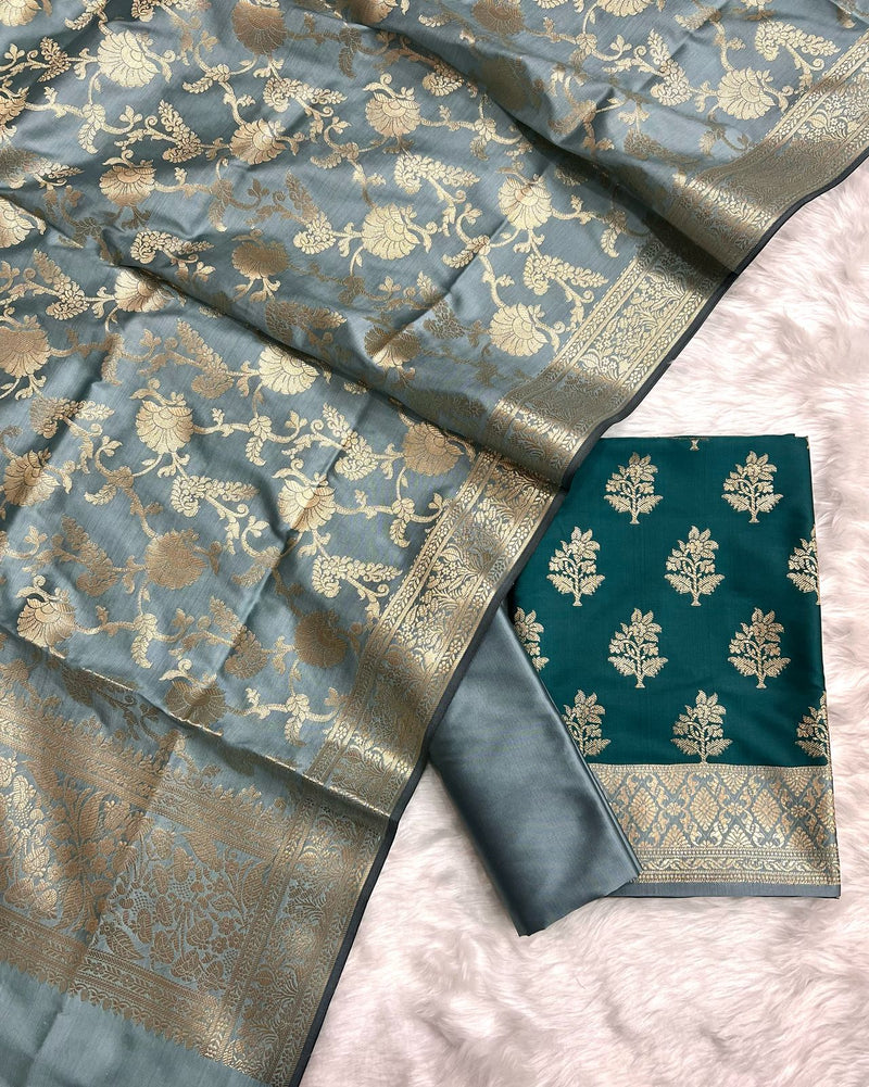 Exclusive Banarasi Silk 3pc Unstitched Suit .