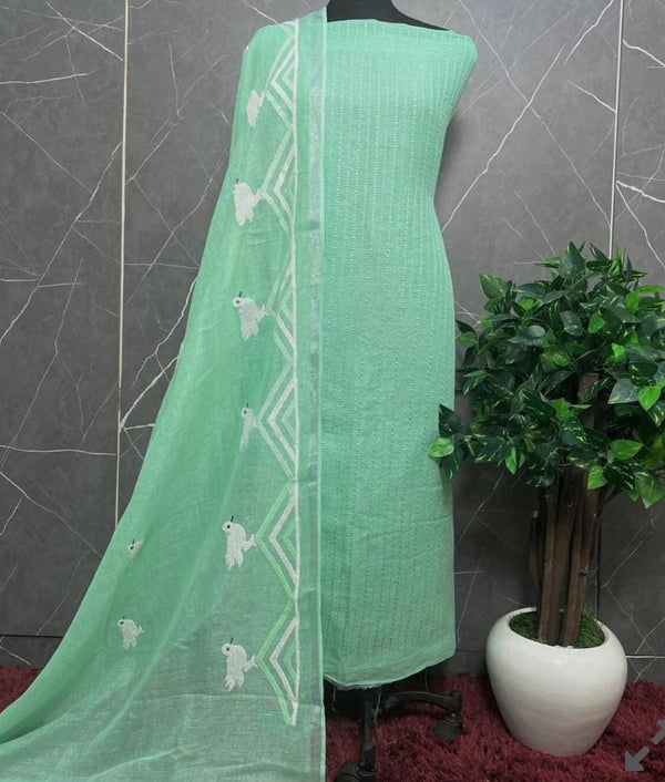 Bhagalpuri Cotton Linen Embroidery Unstitched suit.