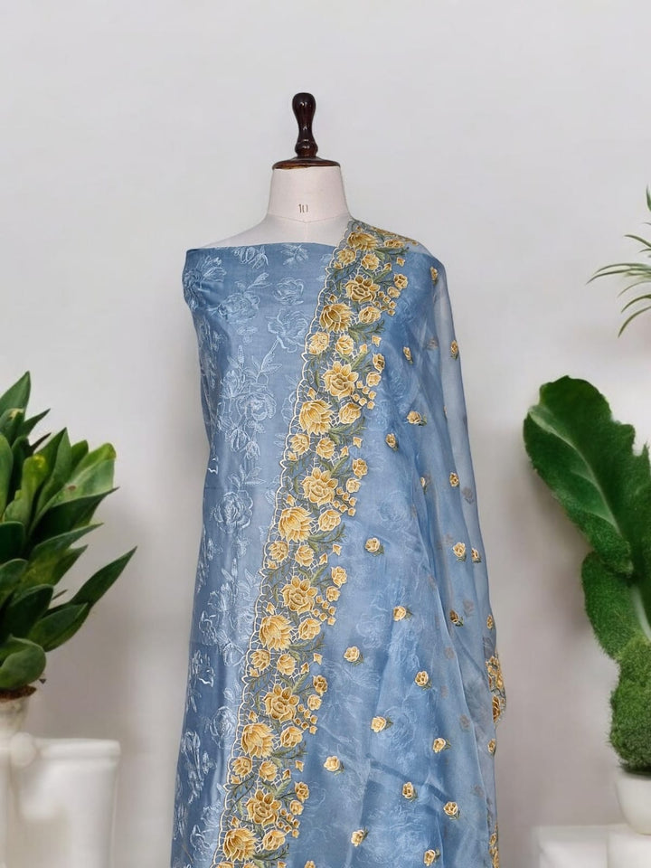 Pure Banarasi Chanderi Silk  Embroidered Unstitched Suit With Pure Organza Silk Dupatta