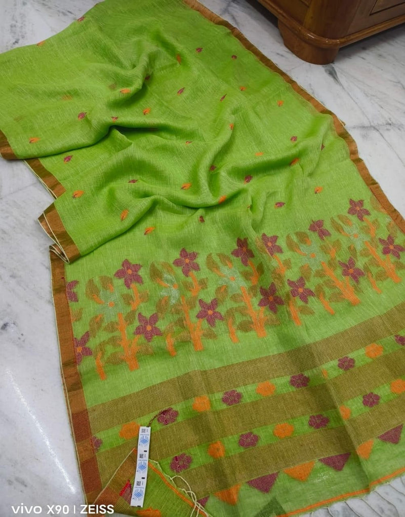 Pure Linen Silk Weaving Saree With Blouse.