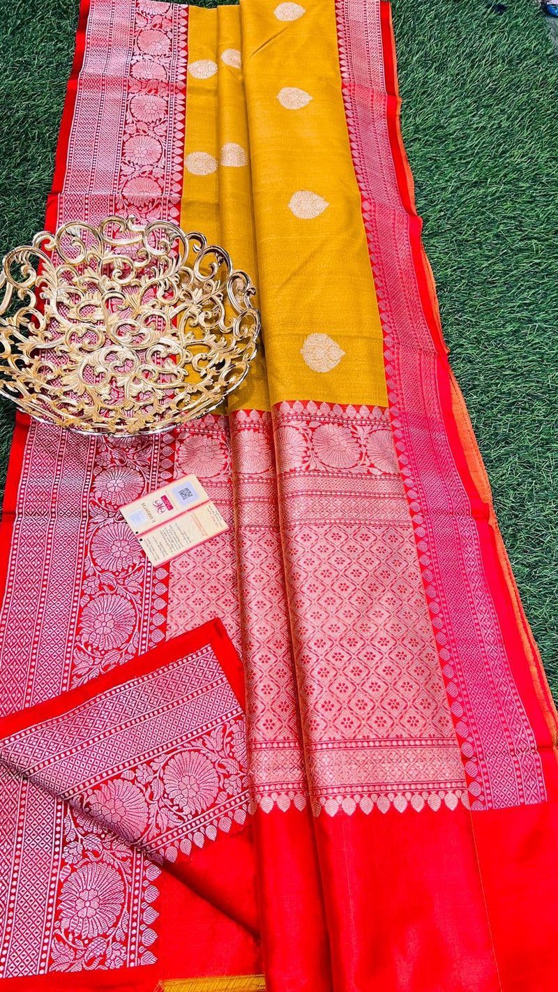 Handwoven Pure Banarasi Tussar Silk Saree With Antique Zari Work.